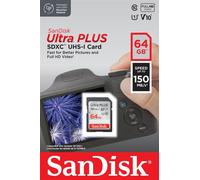 Carte mémoire SDXC 64GB - SANDISK - Ultra PLUS - 150MB/s - Adaptateur SD inclus - Fiable