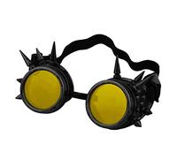 Ultra Pointe Noir avec Verres Jaunes Steampunk Goggles Mens Womens Cyber Goggles Victorian Punk Welding Cosplay Goggles Goth Rustic Rivet Round Eyewear Flying Goggles Fancy Dress