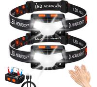 Ultra Powerful 2 Pack 2000 Lumens Usb Rechargeable Head Torch With Motion Sensor,Lightweight And Waterproof 14 Modes For Running,Camping,Fishing