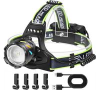 Ultra Powerful Headlamp With Motion Sensor, Rechargeable Usb-C 50000lm 30w Fluorescent Headlamp, 5 Modes Zoomable Headlamps, Ip65 Waterproof For Camping, Hiking