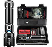 Ultra Powerful Led Torch,1000000 Lumens Rechargeable Flashlight With 5000mah Battery,Xhp70.2 Tactical Lamp,Ip67 Waterproof 5 Lighting Modes For Camping Hiking Emergency