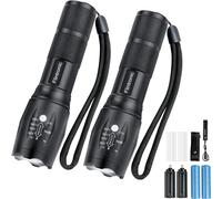 Ultra Powerful Led Torch,2 X 3500 Lumens Flashlight With 2 X 18650 Batteries,Usb Charger And Holster,5 Modes,Waterproof,Anti-Shock Zoom Long Range For Diy,Camping,And Emergencies