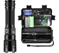 Ultra Powerful Led Torch 500000 Lumen,Usb Rechargeable Flashlight With 5000 Mah Battery,Zoomable 5 Modes Military Tactical Torch Ak-01 (Black)