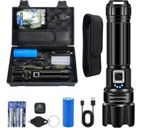 Ultra Powerful Led Torch,Rechargeable Flashlight With 5000mah Battery,Super Bright,Zoomable,Ip67,Tactical Torch For Camping,Hiking,Fishing,Emergency (One Compass)