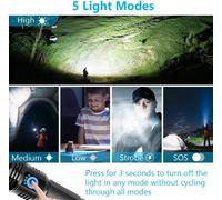 Ultra Powerful Led Torch,Rechargeable Led Flashlight,Ipx7 Waterproof Zoomable Flashlight,5 Flashlight Modes For Camping,Hiking And Emergencies