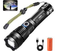 Ultra Powerful Led Torch, Usb Rechargeable Xhp70.2 Flashlight 90000 Lumens, 5 Modes High Power Torch Ipx65 Waterproof With Battery For Camping, Outdoor Activities