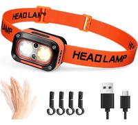Ultra Powerful Rechargeable Led Headlamp Head Torch White Yellow Red Light For Construction Helmet With Motion Sensor Waterproof For Camping Hiking Work