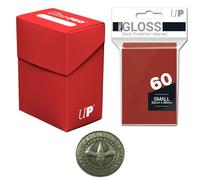 Ultra Pro Deck Box + 60 pochettes de protection de petite taille Pro + Duel Coin - Brillant - Rouge - Rouge solide - Yu-Gi-Oh! - Mini japonais