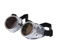 Ultra Rivet Argenté Avec des Verres Marrons Steampunk Goggles Mens Womens Cyber Goggles Victorian Punk Welding Cosplay Goggles Goth Rustic Rivet Round Eyewear Flying Goggles Fancy Dress