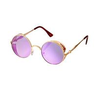 Ultra Rondes Métal Steampunk Lunettes de Or Avec Lentilles Violettes Rétro Femmes Hommes UV400 Cyber Cosplay Vintage Punk Gothique Cuivre Unisex