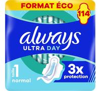 Ultra Serviettes Hygi¿¿Niques, Taille 1, Normal, 114 Serviettes Avec Ailettes, Flux L¿¿Gers Jour, Format Eco, Max Confort, Super Absorbantes Et Ultra Fines