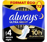 Ultra Serviettes Hygi¿¿Niques, Taille 4, Secure Night, 72 Serviettes Avec Ailettes, Flux Abondants Nuit, Format Eco, Max Confort, Super Absorbantes Et Ultra Fines