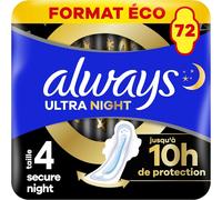 Ultra Serviettes Hygiéniques,Taille 4,Secure Night,72 Serviettes Avec Ailettes,Flux Abondants Nuit,Format Eco,Max Confort,Super Absorbantes Et Ultra Fines