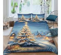 Ultra Soft 3D Print Microfiber ChristmasTree Comforter Cover All Season Bedding Set w/ Pillow Shams FestiveWinterScene_ Duvet Cover Set Easy Care Machine Washable for Bedroom Decor Double（200x200cm）