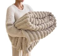 Ultra-Soft Faux Rabbit Fur Throw Blanket with Fluffy Warm Throw Blanket for Cozy Winter Nights - Reversible Thick Blanket (50"x60") in Elegant Tie-Dye Charcoal for Bed & Couch (Khaki,27.59 * 39.37in)