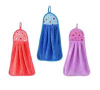 Ultra Soft Hand Towels, Absorbent Coral Fleece Cloth, 14x10 Inches Drying Rag with Hanging Loop, Thick Microfiber Laundry Fabric, Plush Scrubber with Floral Decor, Nursery Wipe for Bathroom & Kitchen