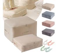 Ultra Space Saving Self Compression Organizer, College Moving Bags Heavy Duty Extra Large, Storage Tote for Space Saving, Easily Compresses, Clothes, Blankets (Beige, Mix-L+XL)