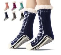 Ultra-Thick Cashmere Slipper Home Socks, Cashmere Slipper Home Socks, Winter Warm Non Slip Cozy Fuzzy Slippers Socks (Navy Blue)