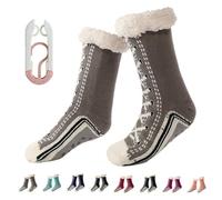 Ultra-Thick Cashmere Slipper Home Socks, Cashmere Slipper Socks, Fleece Lined, Fluffy Fuzzy Fluffy Winter Warm (F, Adulte, Femme, Taille unique, Alpha/lettres, Système Taille Chaussures EU, Moyen)