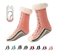 Ultra-Thick Cashmere Slipper Home Socks, Cashmere Slipper Socks, Fleece Lined, Fluffy Fuzzy Fluffy Winter Warm (A, Adulte, Femme, Taille unique, Alpha/lettres, Système Taille Chaussures EU, Moyen)