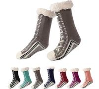 Ultra-Thick Cashmere Slipper Home Socks, Cashmere Slipper Socks for Women, Non Slip Fleece Lined Fluffy Cozy Warm Winter Socks (Gray)