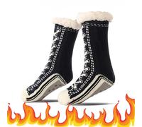 Ultra-thick Cashmere Slipper Home Socks, Cashmere Socks for Women, Fleece Lined Sock with Grippers for Womens Men (A, Adulte, Femme, Taille unique, Alpha/lettres, Système Taille Chaussures EU, Moyen)