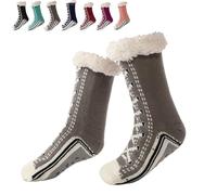 Ultra-Thick Cashmere Slipper Home Socks, Cashmere Socks Women with Grippers, Non Slip Fleece Lined Warm (Grey, L, Adulte, Femme, Taille unique, Alpha/lettres, Système Taille Chaussures EU, Large)