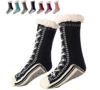 Ultra-Thick Cashmere Slipper Home Socks, Cashmere Socks Women with Grippers, Non Slip Fleece Lined Warm (Black, L, Adulte, Femme, Taille unique, Alpha/lettres, Système Taille Chaussures EU, Large)