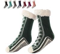 Ultra-Thick Cashmere Slipper Home Socks, Cashmere Socks Women with Grippers, Non Slip Fleece Lined Warm (D Green, L, Adulte, Femme, Taille unique, Alpha/lettres, Système Taille Chaussures EU, Large)
