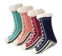 Ultra-Thick Cashmere Slipper Home Socks, Cashmere Socks Women with Grippers, Non Slip Fleece Lined Warm (Mix A, L, Adulte, Femme, Taille unique, Alpha/lettres, Système Taille Chaussures EU, Large)