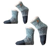 Ultra-Thick Cashmere Slipper Home Socks, Knitted Non-Slip Fluffy Warm Winter Socks for Women (2Pairs Blue)