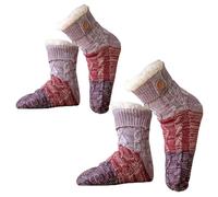 Ultra-Thick Cashmere Slipper Home Socks, Knitted Non-Slip Fluffy Warm Winter Socks for Women (2Pairs Purple)