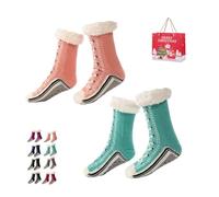 Ultra-Thick Cashmere Slipper Home Socks, Slipper Socks with Grippers for Women, Non-slip Soft Cozy Socks (A*2, Adulte, Femme, Taille unique, Alpha/lettres, Système Taille Chaussures EU, Moyen)