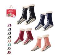 Ultra-Thick Cashmere Slipper Home Socks, Slipper Socks with Grippers for Women, Non-slip Soft Cozy Socks (E*4, Adulte, Femme, Taille unique, Alpha/lettres, Système Taille Chaussures EU, Moyen)