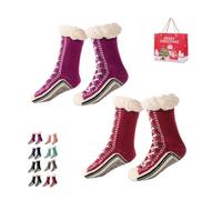 Ultra-Thick Cashmere Slipper Home Socks, Slipper Socks with Grippers for Women, Non-slip Soft Cozy Socks (B*2, Adulte, Femme, Taille unique, Alpha/lettres, Système Taille Chaussures EU, Moyen)