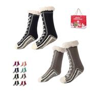 Ultra-Thick Cashmere Slipper Home Socks, Slipper Socks with Grippers for Women, Non-slip Soft Cozy Socks (D*2, Adulte, Femme, Taille unique, Alpha/lettres, Système Taille Chaussures EU, Moyen)