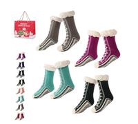 Ultra-Thick Cashmere Slipper Home Socks, Slipper Socks with Grippers for Women, Non-slip Soft Cozy Socks (F*4, Adulte, Femme, Taille unique, Alpha/lettres, Système Taille Chaussures EU, Moyen)