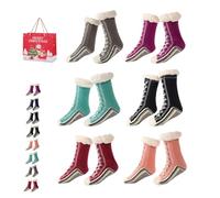 Ultra-Thick Cashmere Slipper Home Socks, Slipper Socks with Grippers for Women, Non-slip Soft Cozy Socks (G*6, Adulte, Femme, Taille unique, Alpha/lettres, Système Taille Chaussures EU, Moyen)