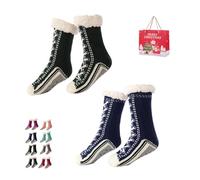 Ultra-Thick Cashmere Slipper Home Socks, Slipper Socks with Grippers for Women, Non-slip Soft Cozy Socks (C*2, Adulte, Femme, Taille unique, Alpha/lettres, Système Taille Chaussures EU, Moyen)
