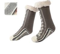 Ultra-thick Cashmere Slipper Home Socks,Winter Fleece Lined Slipper Sock,Cozy Socks with Non Slip Bottom (Gray, Adulte, Femme, Taille unique, Alpha/lettres, Système Taille Chaussures EU, Moyen)