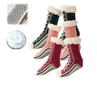 Ultra-thick Cashmere Slipper Home Socks,Winter Fleece Lined Slipper Sock,Cozy Socks with Non Slip Bottom (3C, Adulte, Femme, Taille unique, Alpha/lettres, Système Taille Chaussures EU, Moyen)