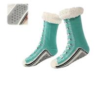 Ultra-thick Cashmere Slipper Home Socks,Winter Fleece Lined Slipper Sock,Cozy Socks with Non Slip Bottom (Green, Adulte, Femme, Taille unique, Alpha/lettres, Système Taille Chaussures EU, Moyen)
