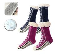 Ultra-thick Cashmere Slipper Home Socks,Winter Fleece Lined Slipper Sock,Cozy Socks with Non Slip Bottom (2A, Adulte, Femme, Taille unique, Alpha/lettres, Système Taille Chaussures EU, Moyen)