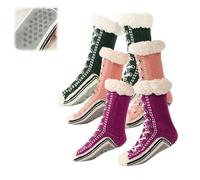 Ultra-thick Cashmere Slipper Home Socks,Winter Fleece Lined Slipper Sock,Cozy Socks with Non Slip Bottom (3E, Adulte, Femme, Taille unique, Alpha/lettres, Système Taille Chaussures EU, Moyen)