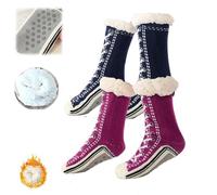 Ultra-thick Cashmere Slipper Home Socks,Winter Fleece Lined Slipper Sock,Cozy Socks with Non Slip Bottom (2E, Adulte, Femme, Taille unique, Alpha/lettres, Système Taille Chaussures EU, Moyen)