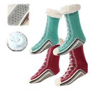 Ultra-thick Cashmere Slipper Home Socks,Winter Fleece Lined Slipper Sock,Cozy Socks with Non Slip Bottom (2C, Adulte, Femme, Taille unique, Alpha/lettres, Système Taille Chaussures EU, Moyen)