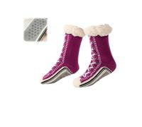 Ultra-thick Cashmere Slipper Home Socks,Winter Fleece Lined Slipper Sock,Cozy Socks with Non Slip Bottom (Purple, Adulte, Femme, Taille unique, Alpha/lettres, Système Taille Chaussures EU, Moyen)
