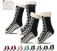 Ultra-Thick Cashmere Slipper Socks for Women, Non-Slip Home Socks，Fuzzy Fluffy Winter Warm Soft Thick Thermal (Black+Green(2Pcs))