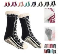 Ultra-Thick Cashmere Slipper Socks for Women,Soft Home Socks,Non Slip Christmas Sock (Black, Taille unique, Adulte, Femme, Taille unique, Alpha/lettres, Système Taille Chaussures EU, Moyen)