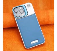 Ultra Thin Leather Frameless Phone Case - with Stand & Magnetic Function, Metal Leather Frameless Magnetic Case - Half-Cover Design for iPhone 13/14/15/16/17 Promax (for iPhone12/12 pro,Blue)